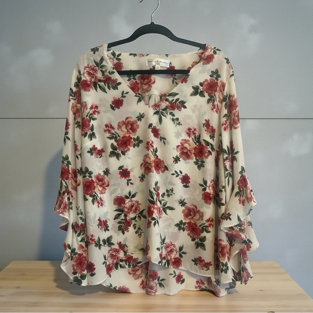 Chelsea & Theodore Floral Blouse with White & Pink Accents